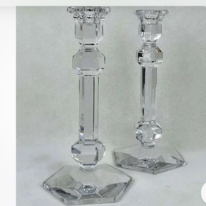 Val St Lambert Gardenia fine crystal 9.5” designer signed etched set of two
